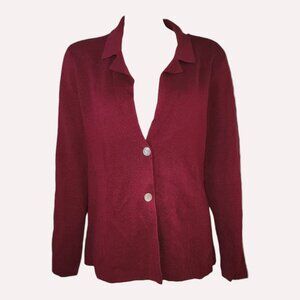 Eileen Fisher Sweater Womens Size L Large Solid‎ All Purple Silk Cotton Cardigan